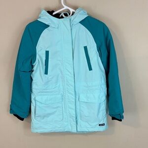 Lands End Kids Teal Winter Hooded Jacket Size M 10-12 Grow-A-Long